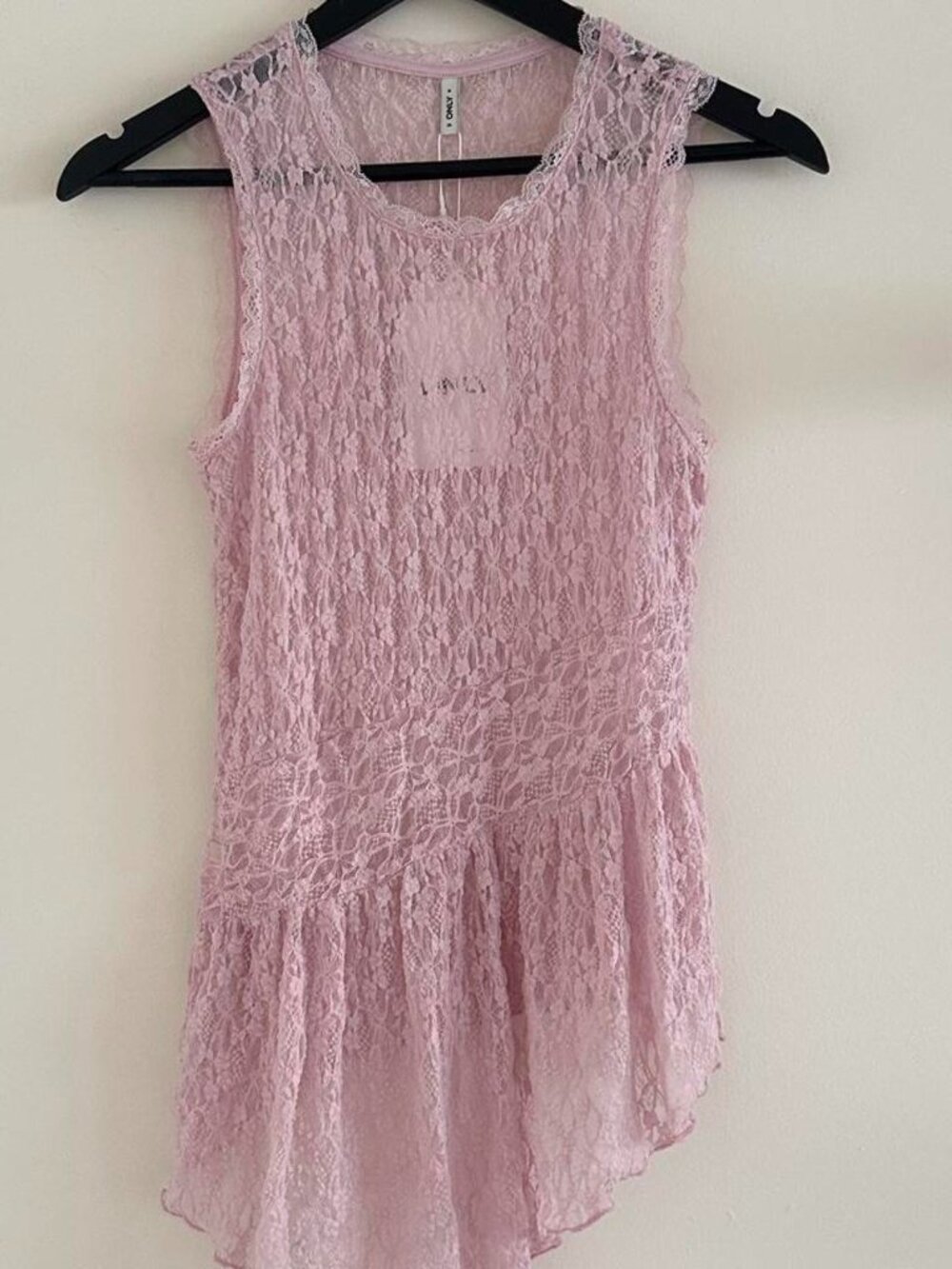 ONLY Pink Lace Asymmetrical Peplum Top The...